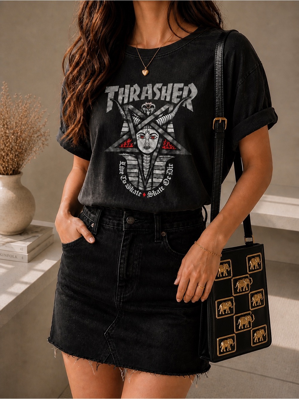 Thrasher Skate or Die Cobra Pentagram Graphic Tee Black